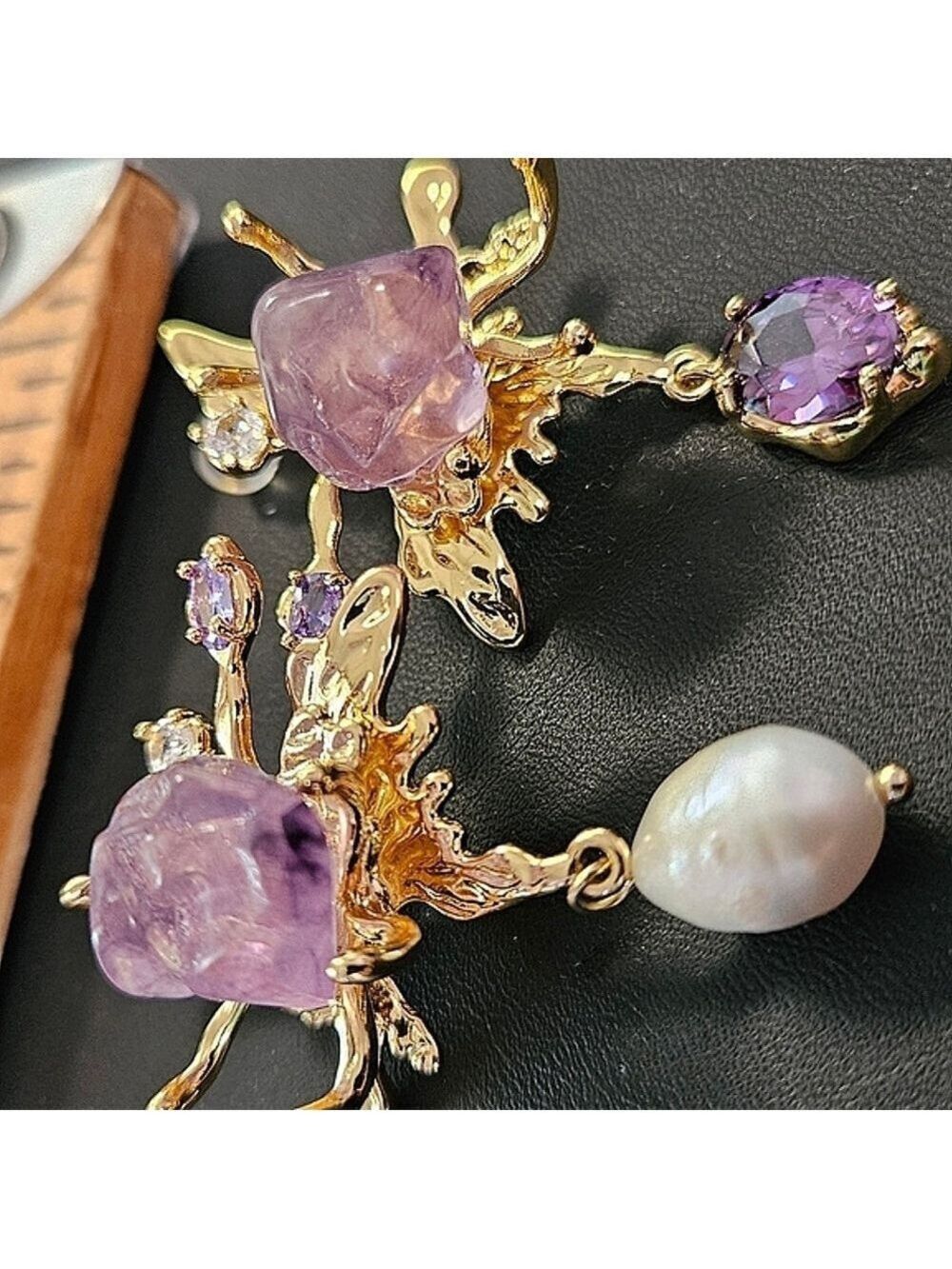 Elegant Gold and Purple Earrings - Picture 4 of 4